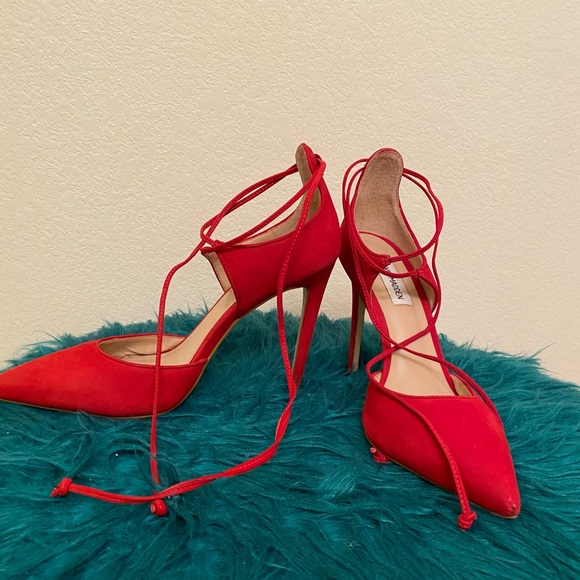 Roebella Red Suede Steve Madden Pumps Pointed Toe - Picture 4 of 8